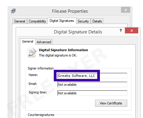 Screenshot of the Greatis Software, LLC certificate